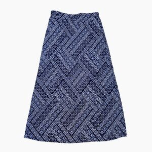 Westport Floral Geometric Batik Print Maxi Skirt Boho Hippie Blue White Medium